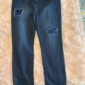 Chico's Navy Straight Leg Jeans with Patch Accents